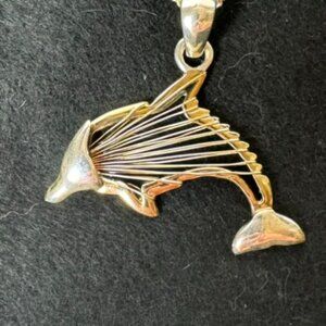Dolphin Porpoise Pendant Necklace Choker Silver Gold Tone Open Air Design Wire